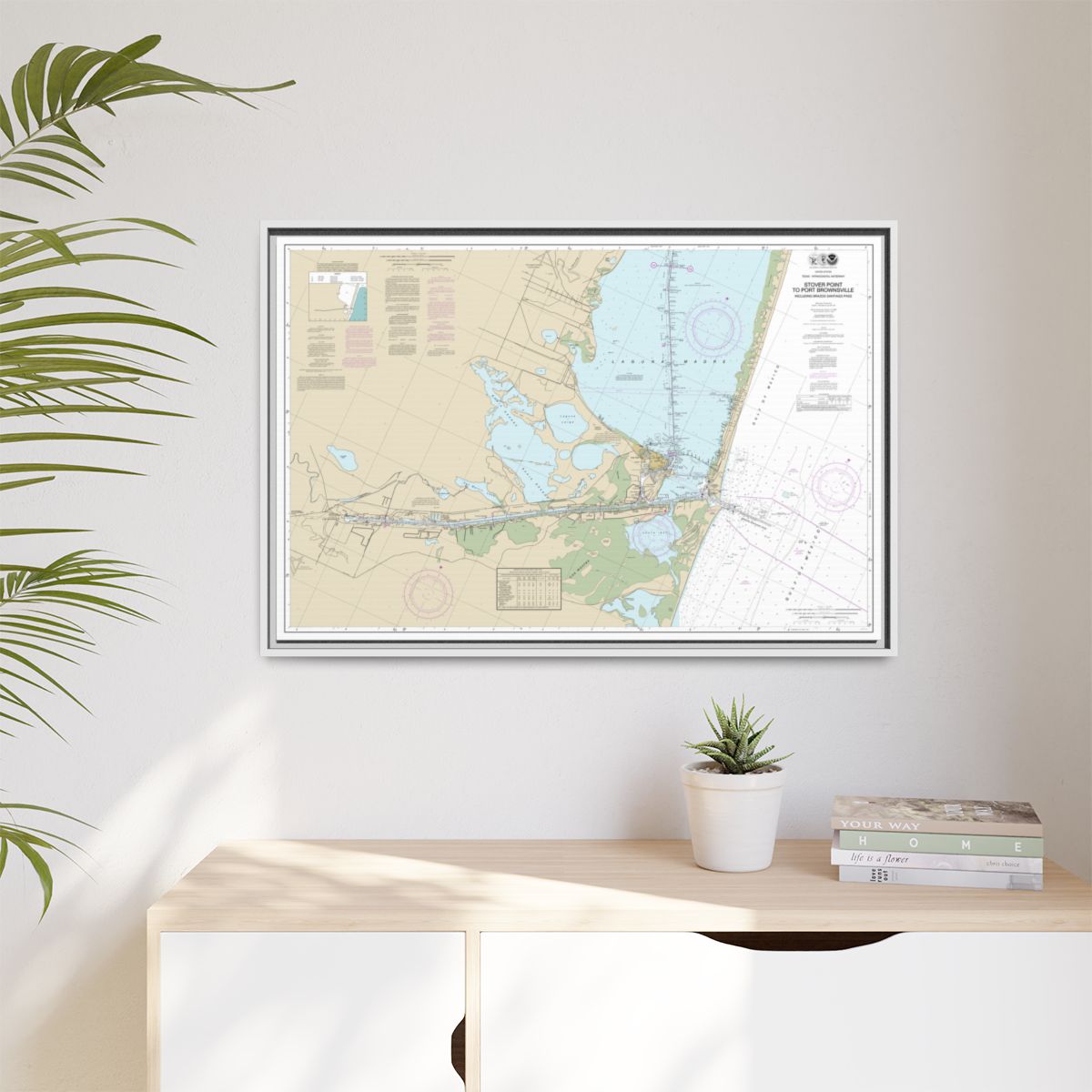 Chart 11302 Intracoastal Waterway Stover Point to Port Brownsville, including Brazos Santiago Pass - NOAA Nautical Chart Floating Frame Canvas | 30" x 20" | 36" x 24" | 48" x 32" - White context-1