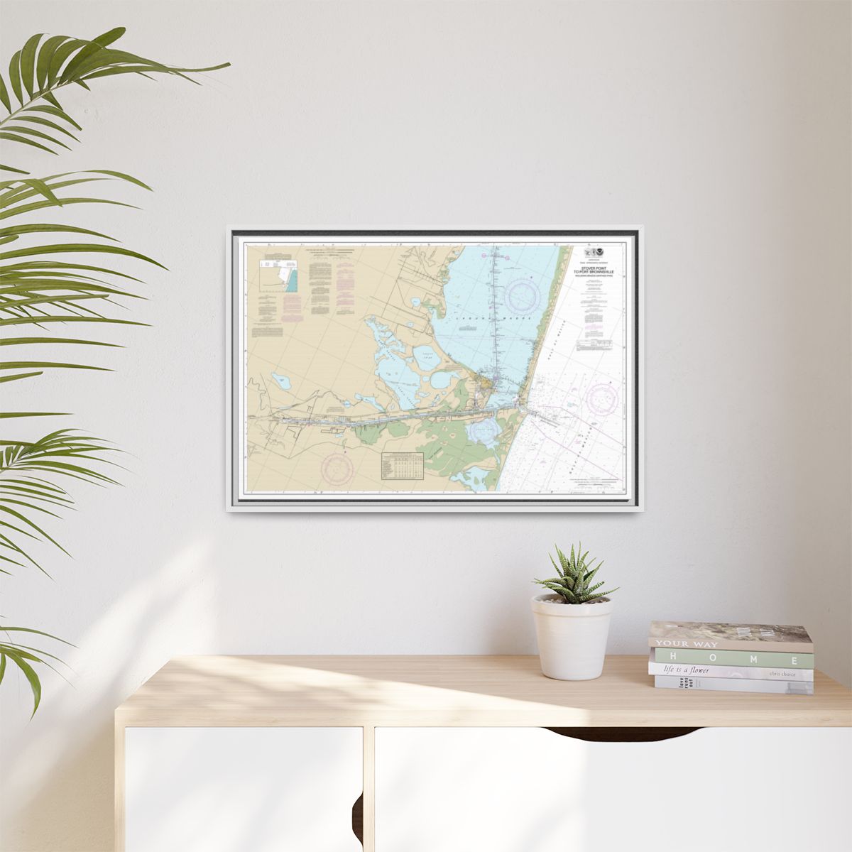 Chart 11302 Intracoastal Waterway Stover Point to Port Brownsville, including Brazos Santiago Pass - NOAA Nautical Chart Floating Frame Canvas | 30" x 20" | 36" x 24" | 48" x 32" - White context-1