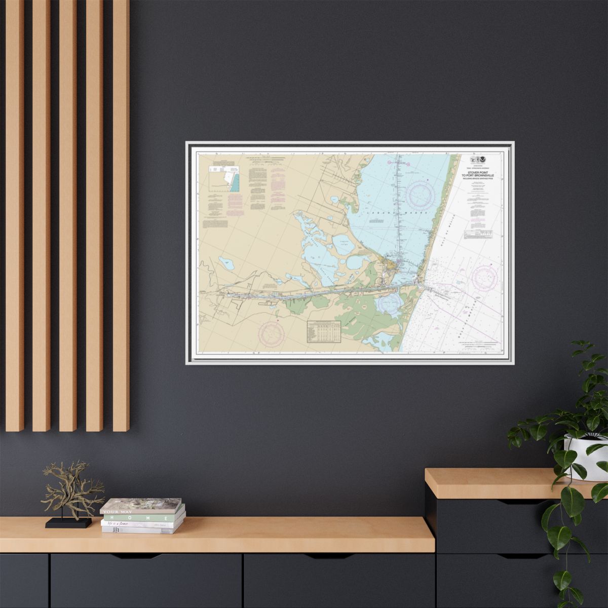 Chart 11302 Intracoastal Waterway Stover Point to Port Brownsville, including Brazos Santiago Pass - NOAA Nautical Chart Floating Frame Canvas | 30" x 20" | 36" x 24" | 48" x 32" - White context-2