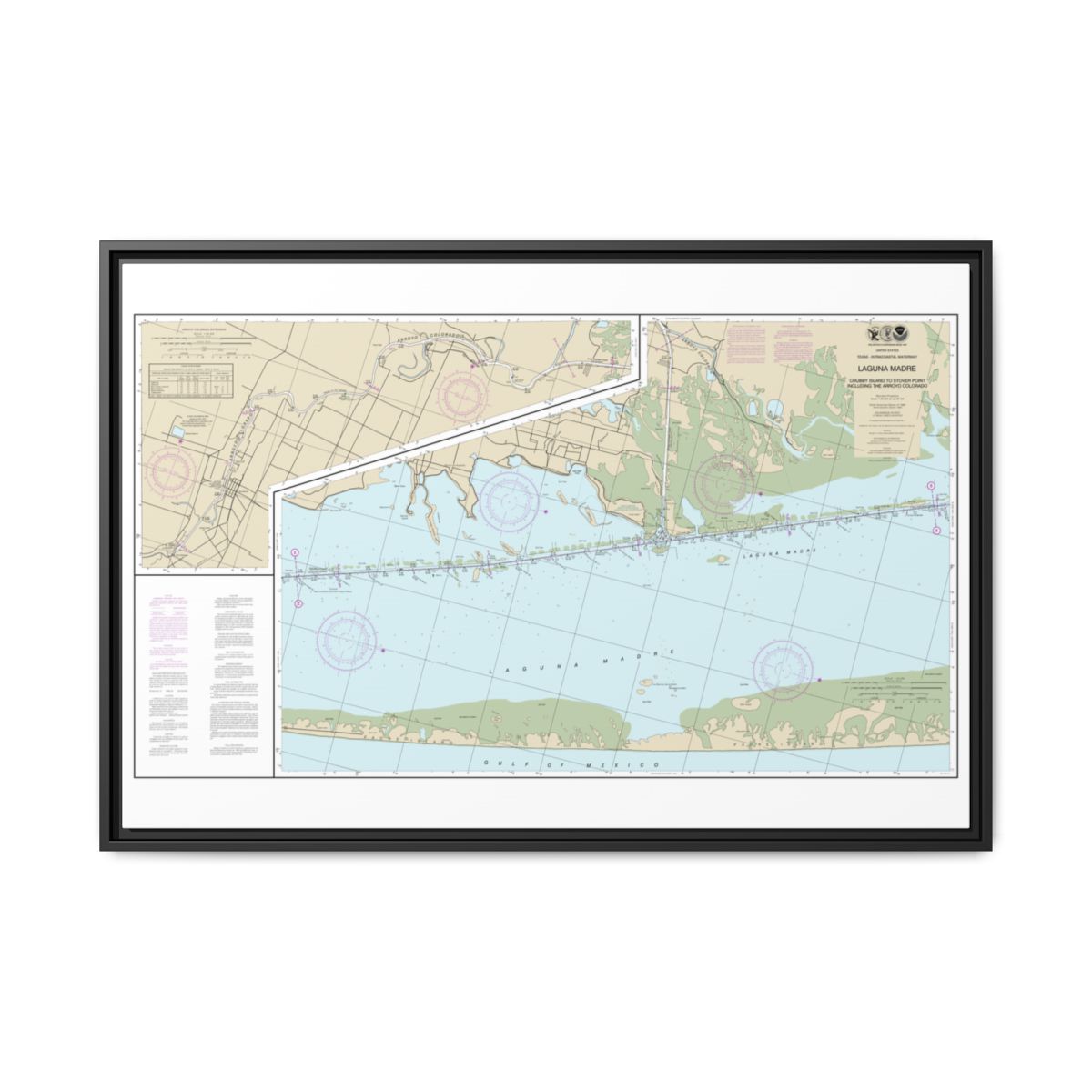 Chart 11303 Intracoastal Waterway Laguna Madre - Chubby Island to Stover Point, including The Arroyo Colorado - NOAA Nautical Chart Floating Frame Canvas | 30" x 20" | 36" x 24" | 48" x 32" - Black front