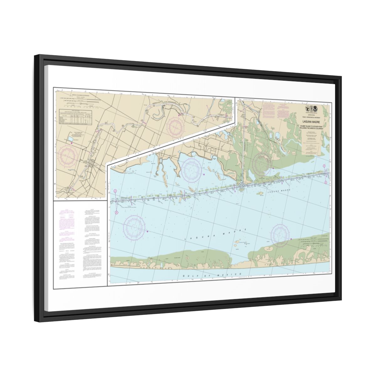 Chart 11303 Intracoastal Waterway Laguna Madre - Chubby Island to Stover Point, including The Arroyo Colorado - NOAA Nautical Chart Floating Frame Canvas | 30" x 20" | 36" x 24" | 48" x 32" - Black side