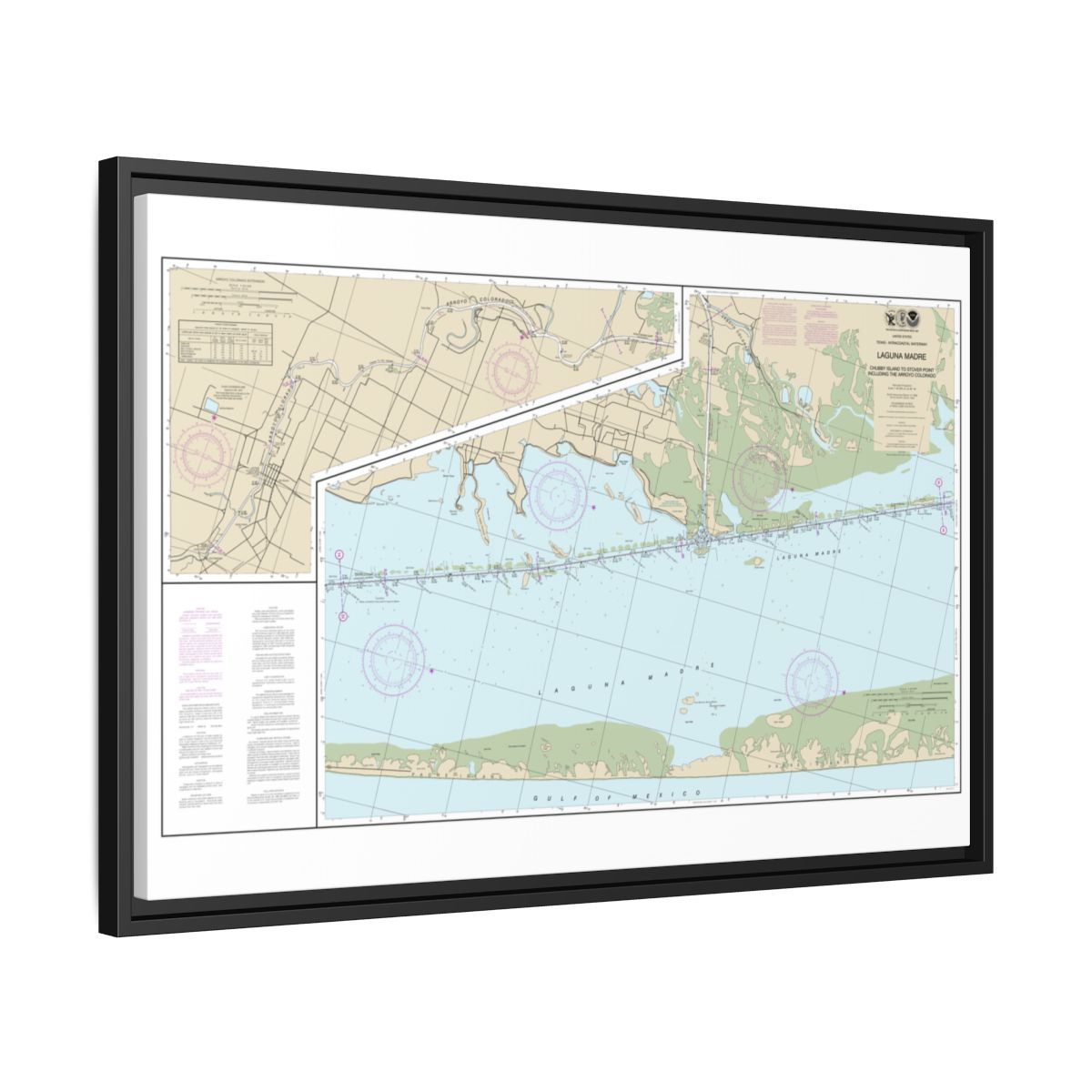 Chart 11303 Intracoastal Waterway Laguna Madre - Chubby Island to Stover Point, including The Arroyo Colorado - NOAA Nautical Chart Floating Frame Canvas | 30" x 20" | 36" x 24" | 48" x 32" - Black side