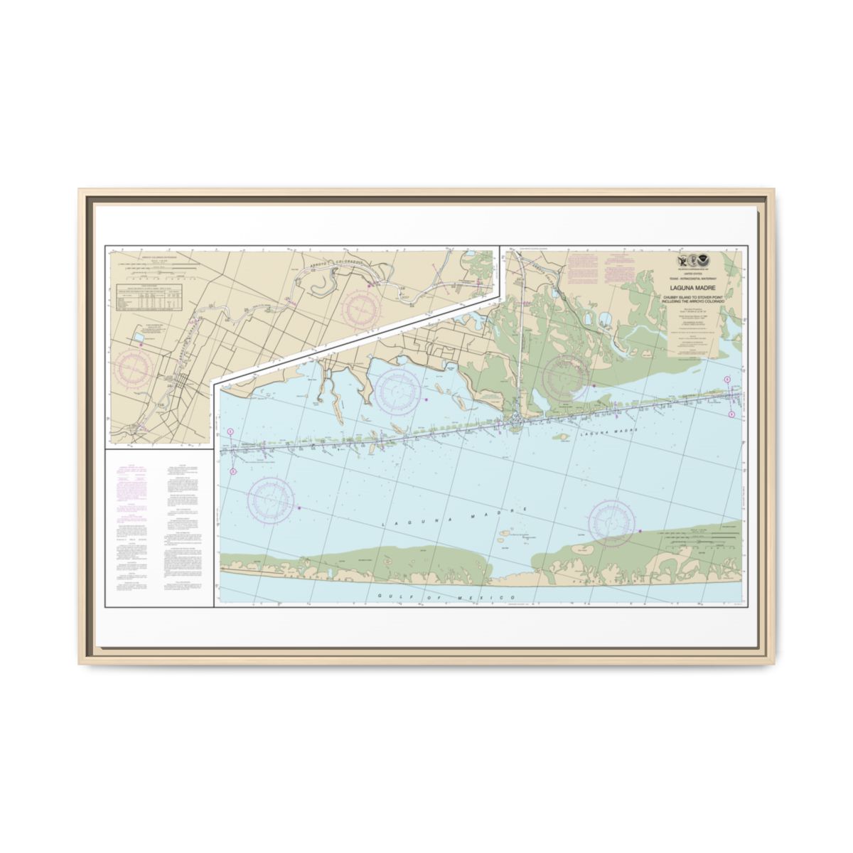 Chart 11303 Intracoastal Waterway Laguna Madre - Chubby Island to Stover Point, including The Arroyo Colorado - NOAA Nautical Chart Floating Frame Canvas | 30" x 20" | 36" x 24" | 48" x 32" - Natural front