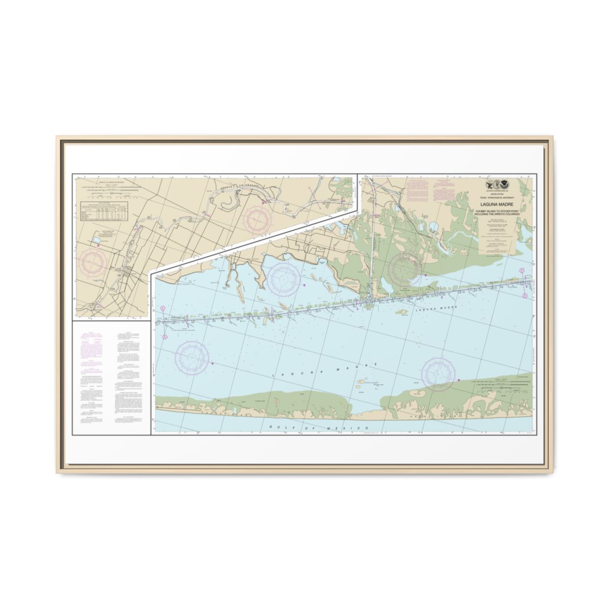 Chart 11303 Intracoastal Waterway Laguna Madre - Chubby Island to Stover Point, including The Arroyo Colorado - NOAA Nautical Chart Floating Frame Canvas | 30" x 20" | 36" x 24" | 48" x 32" - Natural front