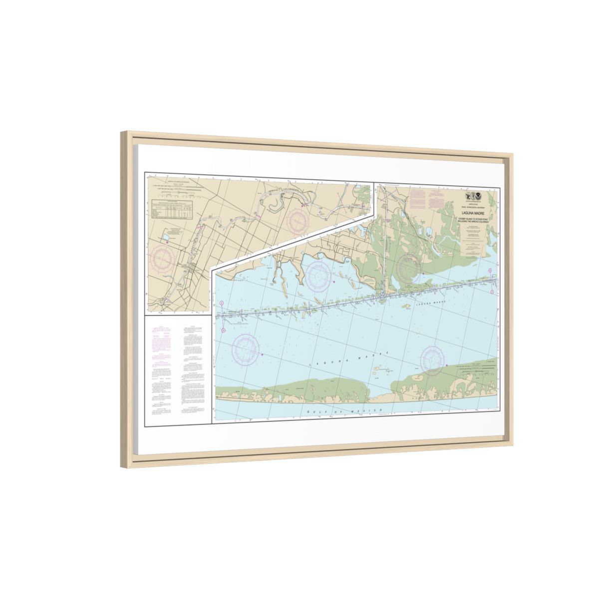 Chart 11303 Intracoastal Waterway Laguna Madre - Chubby Island to Stover Point, including The Arroyo Colorado - NOAA Nautical Chart Floating Frame Canvas | 30" x 20" | 36" x 24" | 48" x 32" - Natural side