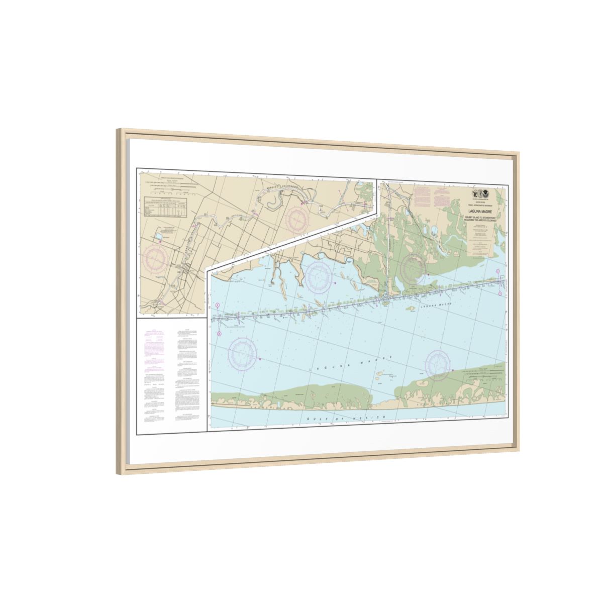 Chart 11303 Intracoastal Waterway Laguna Madre - Chubby Island to Stover Point, including The Arroyo Colorado - NOAA Nautical Chart Floating Frame Canvas | 30" x 20" | 36" x 24" | 48" x 32" - Natural side