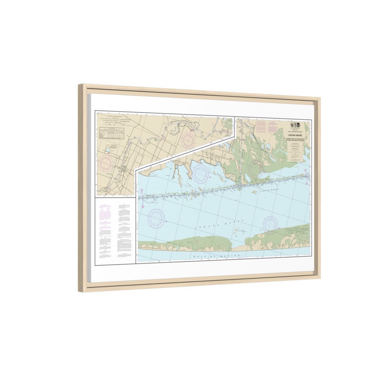 Chart 11303 Intracoastal Waterway Laguna Madre - Chubby Island to Stover Point, including The Arroyo Colorado - NOAA Nautical Chart Floating Frame Canvas | 30" x 20" | 36" x 24" | 48" x 32" - Natural side