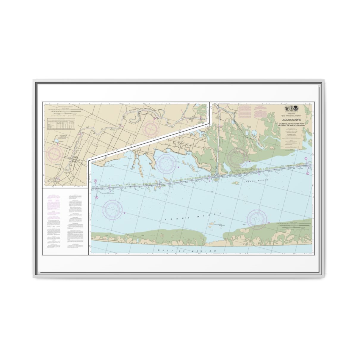 Chart 11303 Intracoastal Waterway Laguna Madre - Chubby Island to Stover Point, including The Arroyo Colorado - NOAA Nautical Chart Floating Frame Canvas | 30" x 20" | 36" x 24" | 48" x 32" - White front