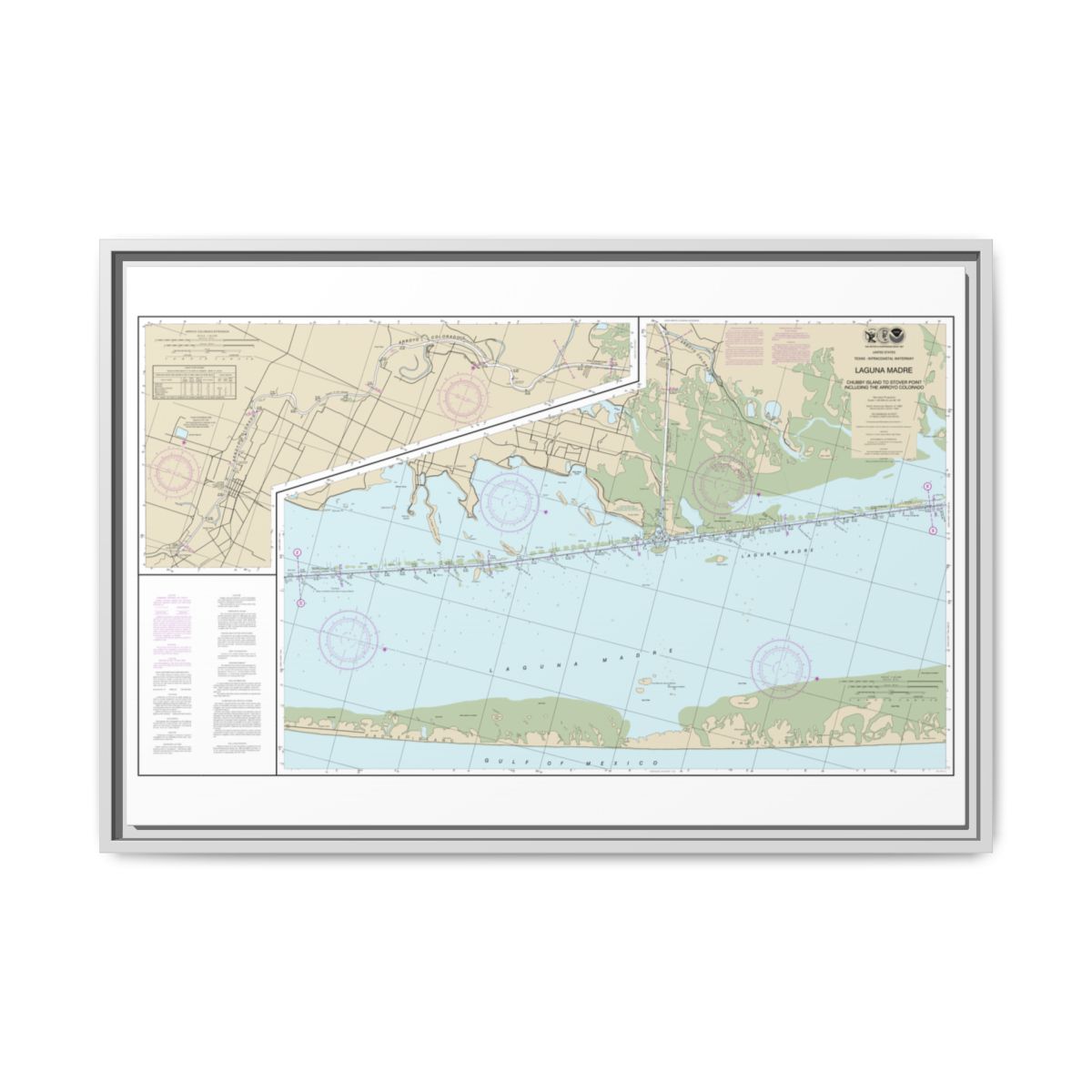 Chart 11303 Intracoastal Waterway Laguna Madre - Chubby Island to Stover Point, including The Arroyo Colorado - NOAA Nautical Chart Floating Frame Canvas | 30" x 20" | 36" x 24" | 48" x 32" - White front