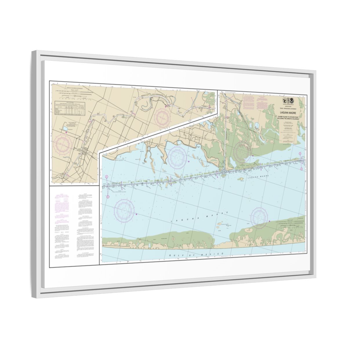 Chart 11303 Intracoastal Waterway Laguna Madre - Chubby Island to Stover Point, including The Arroyo Colorado - NOAA Nautical Chart Floating Frame Canvas | 30" x 20" | 36" x 24" | 48" x 32" - White side