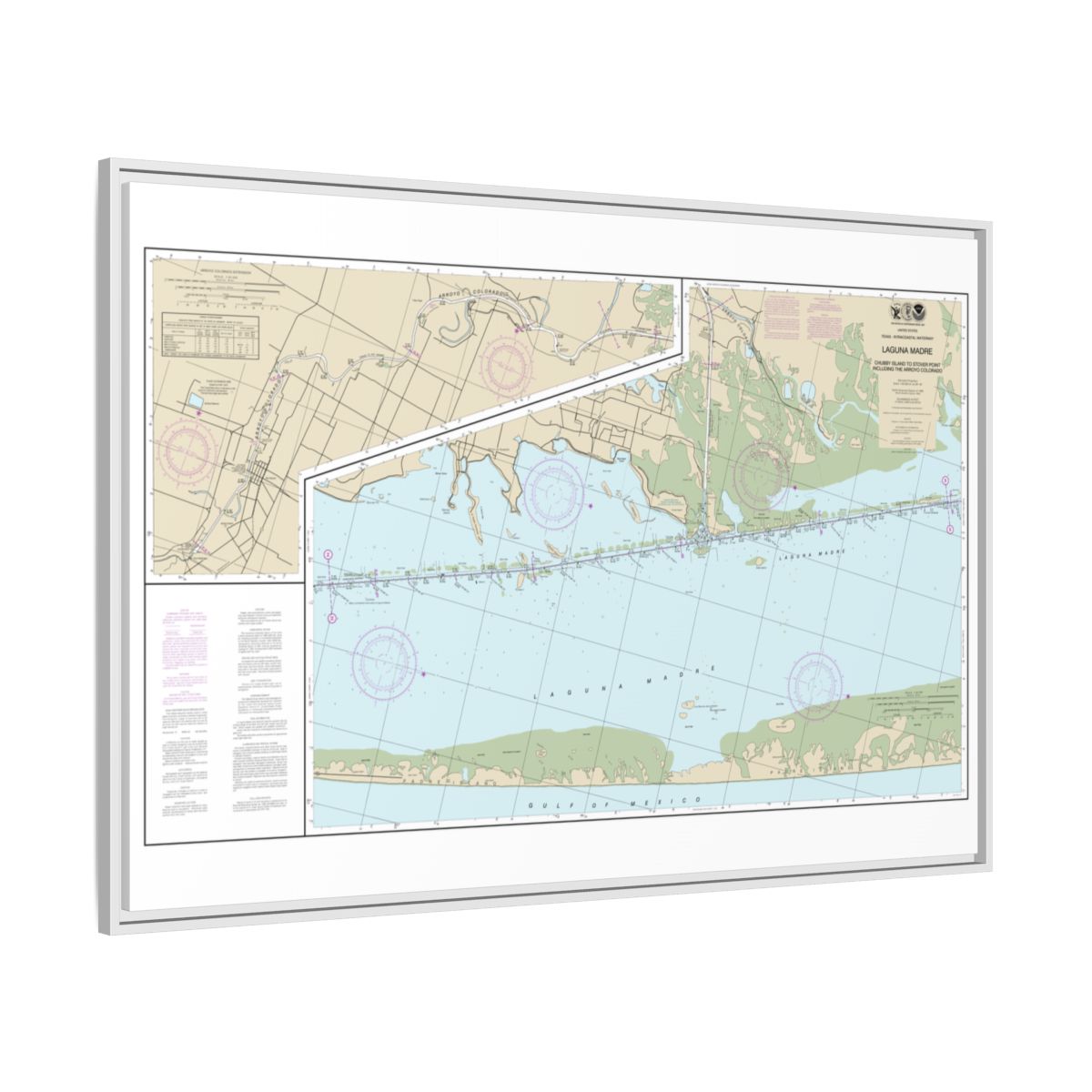 Chart 11303 Intracoastal Waterway Laguna Madre - Chubby Island to Stover Point, including The Arroyo Colorado - NOAA Nautical Chart Floating Frame Canvas | 30" x 20" | 36" x 24" | 48" x 32" - White side
