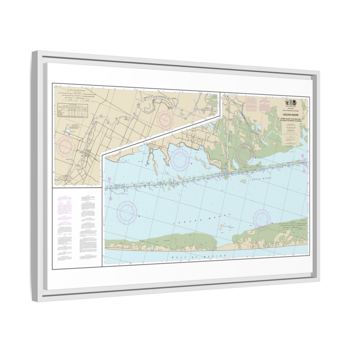 Chart 11303 Intracoastal Waterway Laguna Madre - Chubby Island to Stover Point, including The Arroyo Colorado - NOAA Nautical Chart Floating Frame Canvas | 30" x 20" | 36" x 24" | 48" x 32" - White side