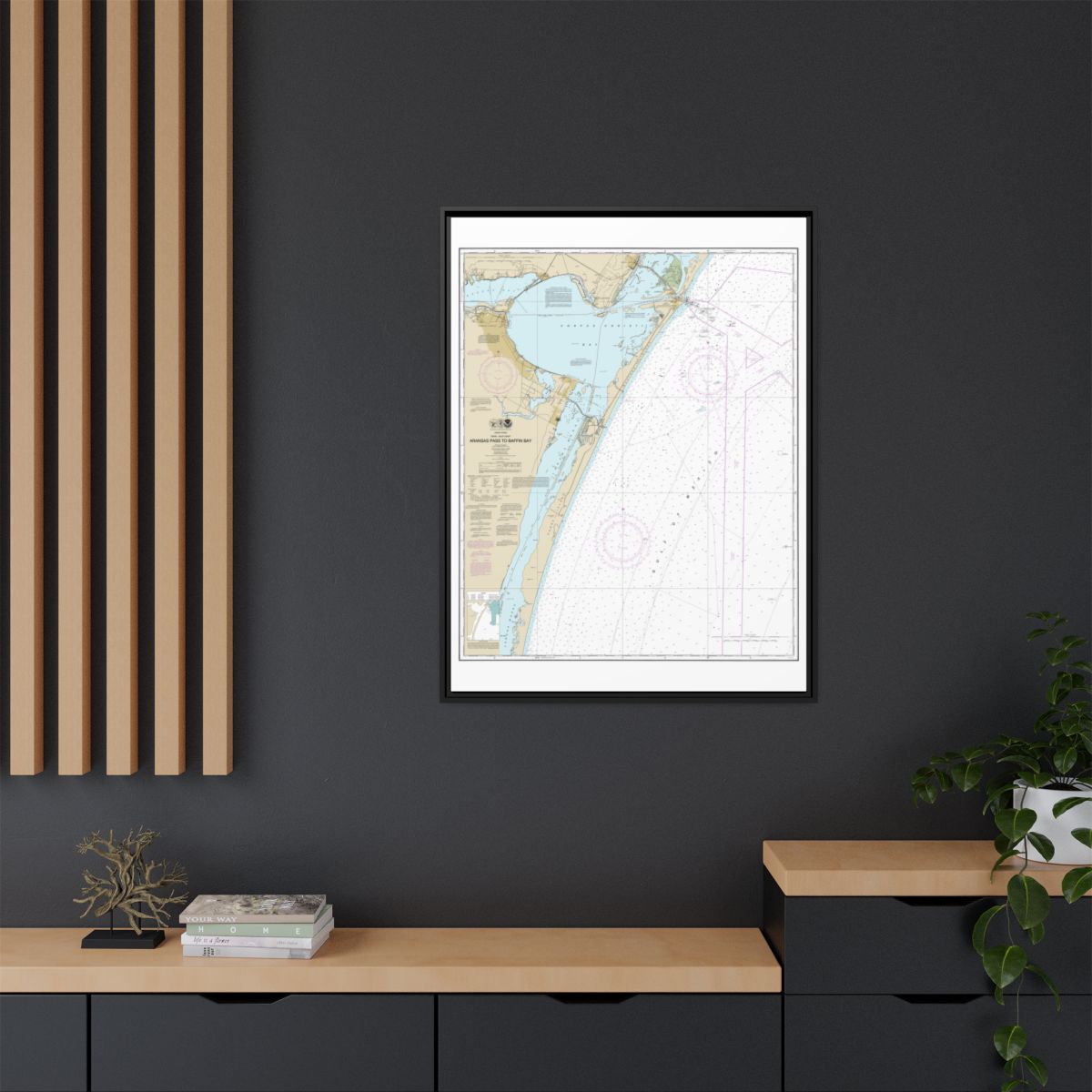 Chart 11307 Aransas Pass to Baffin Bay - NOAA Nautical Chart Floating Frame Canvas | 24" x 32" | 30" x 40" - Black context-2