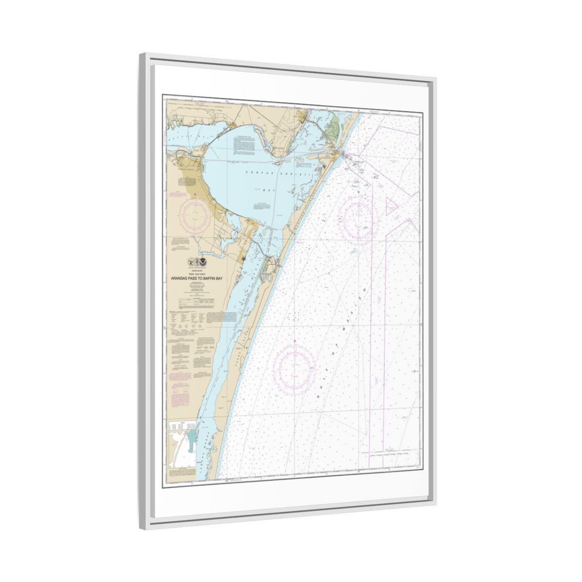 Chart 11307 Aransas Pass to Baffin Bay - NOAA Nautical Chart Floating Frame Canvas | 24" x 32" | 30" x 40" - White side