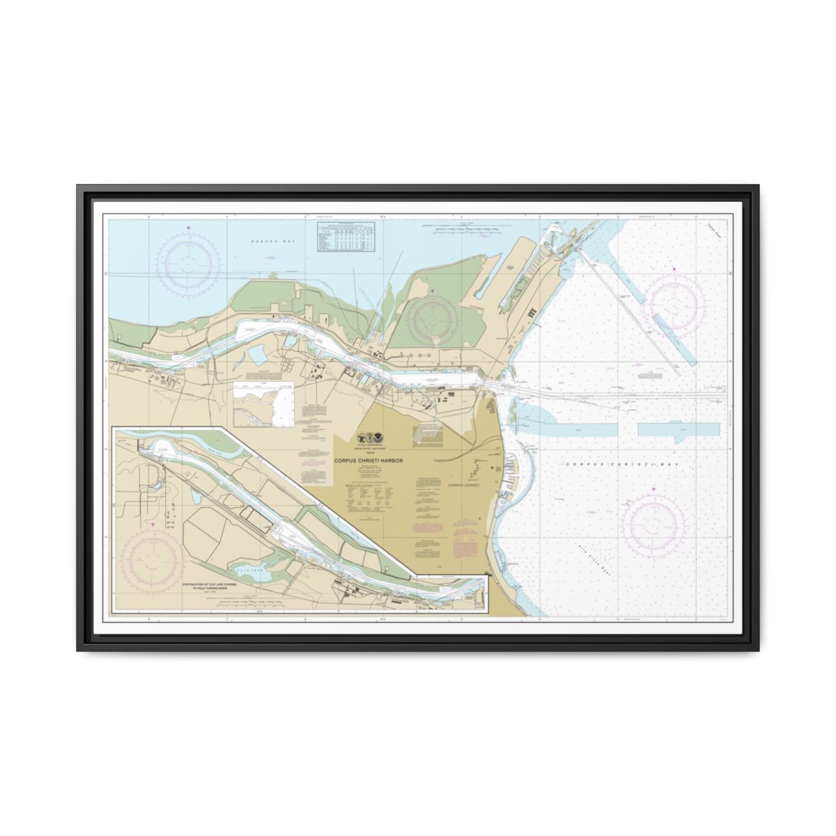 Chart 11311 Corpus Christi Harbor - NOAA Nautical Chart Floating Frame Canvas | 30" x 20" | 36" x 24" | 48" x 32" - Black front