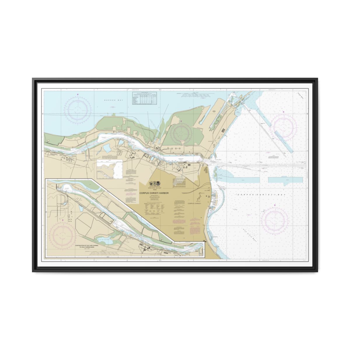Chart 11311 Corpus Christi Harbor - NOAA Nautical Chart Floating Frame Canvas | 30" x 20" | 36" x 24" | 48" x 32" - Black front
