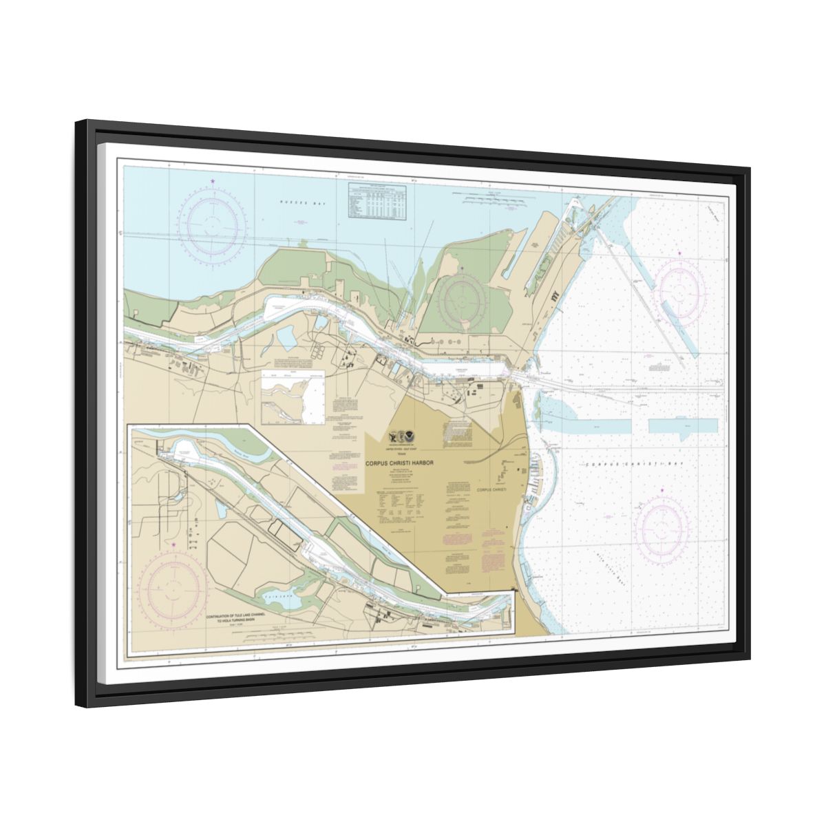 Chart 11311 Corpus Christi Harbor - NOAA Nautical Chart Floating Frame Canvas | 30" x 20" | 36" x 24" | 48" x 32" - Black side