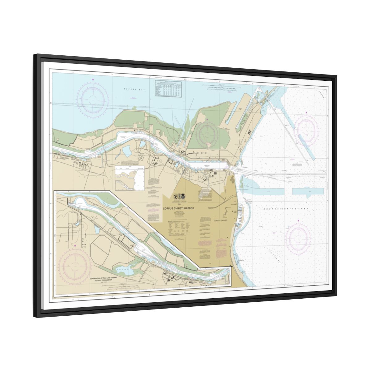 Chart 11311 Corpus Christi Harbor - NOAA Nautical Chart Floating Frame Canvas | 30" x 20" | 36" x 24" | 48" x 32" - Black side