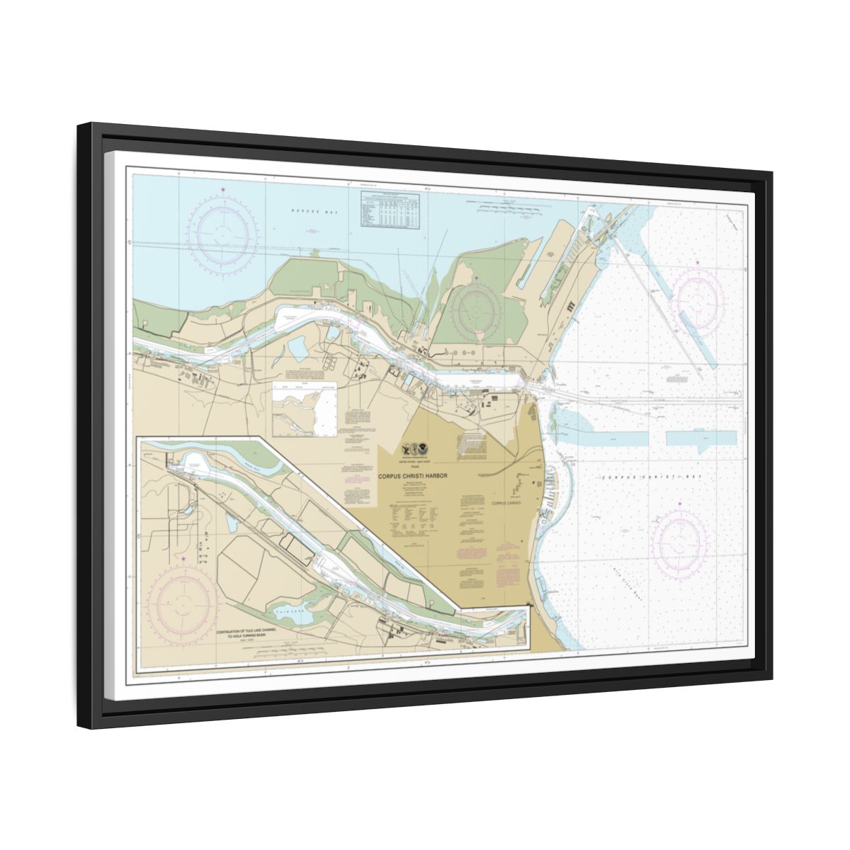 Chart 11311 Corpus Christi Harbor - NOAA Nautical Chart Floating Frame Canvas | 30" x 20" | 36" x 24" | 48" x 32" - Black side