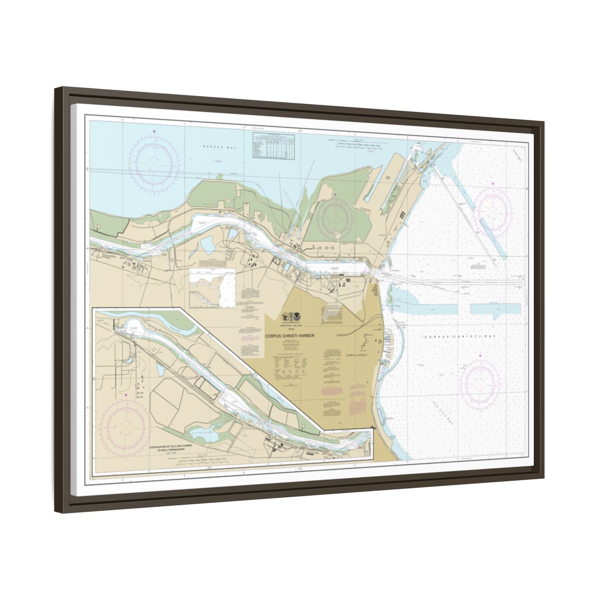 Chart 11311 Corpus Christi Harbor - NOAA Nautical Chart Floating Frame Canvas | 30" x 20" | 36" x 24" | 48" x 32" - Espresso side