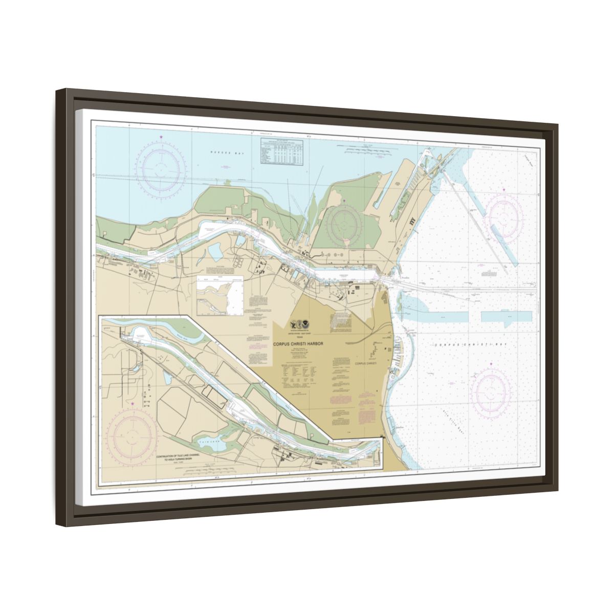 Chart 11311 Corpus Christi Harbor - NOAA Nautical Chart Floating Frame Canvas | 30" x 20" | 36" x 24" | 48" x 32" - Espresso side