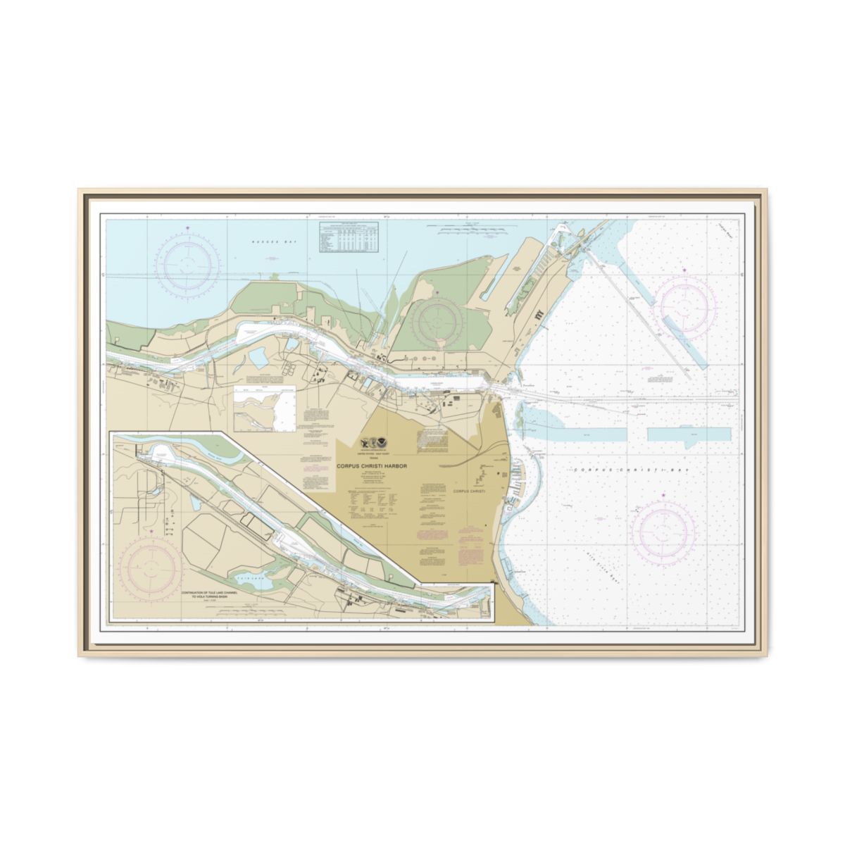 Chart 11311 Corpus Christi Harbor - NOAA Nautical Chart Floating Frame Canvas | 30" x 20" | 36" x 24" | 48" x 32" - Natural front