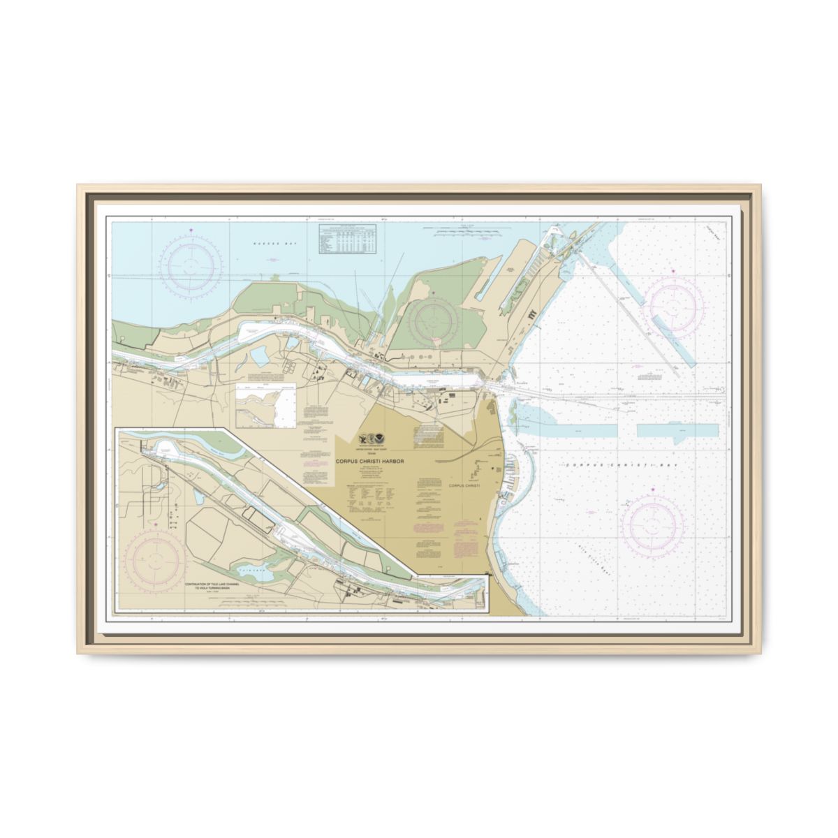 Chart 11311 Corpus Christi Harbor - NOAA Nautical Chart Floating Frame Canvas | 30" x 20" | 36" x 24" | 48" x 32" - Natural front