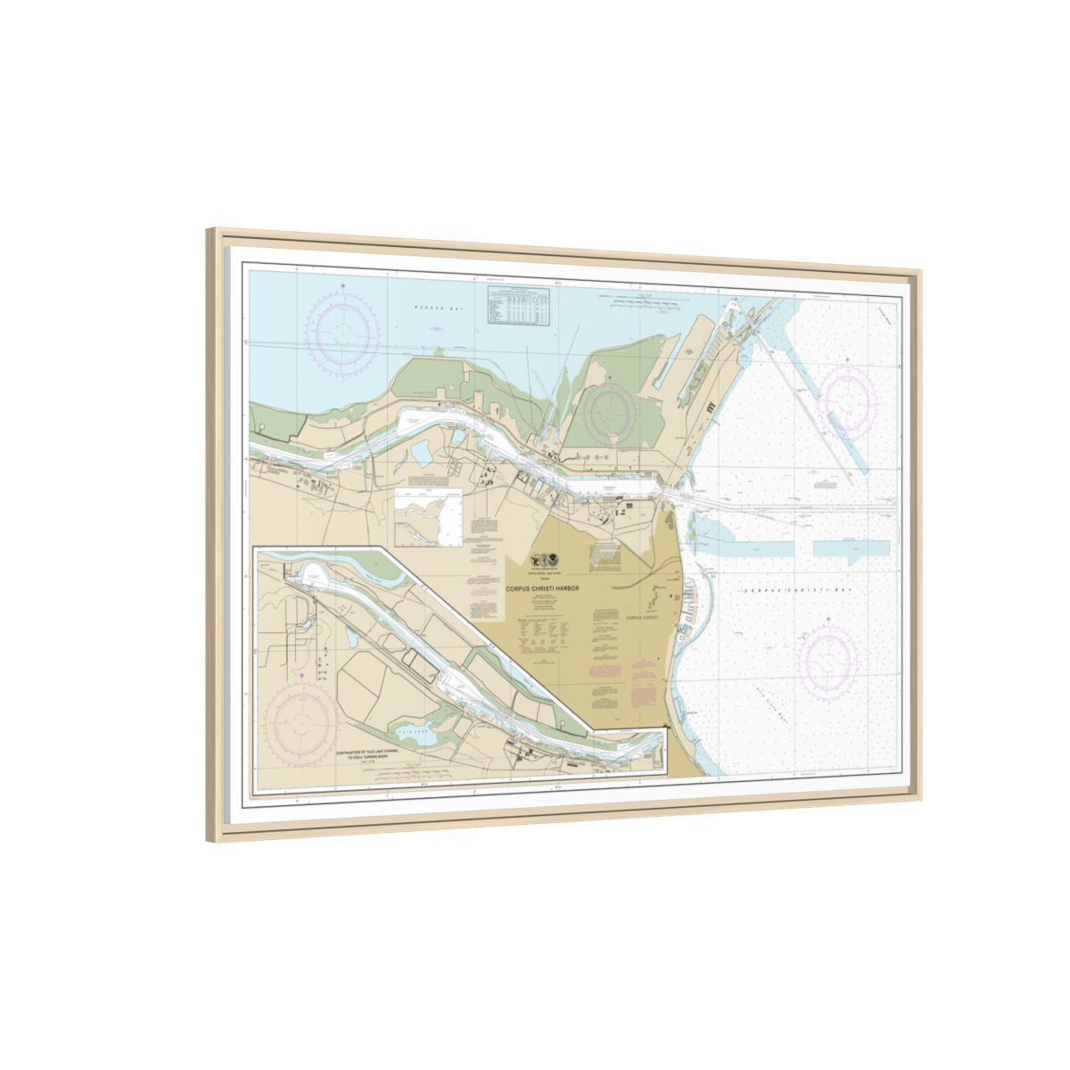 Chart 11311 Corpus Christi Harbor - NOAA Nautical Chart Floating Frame Canvas | 30" x 20" | 36" x 24" | 48" x 32" - Natural side