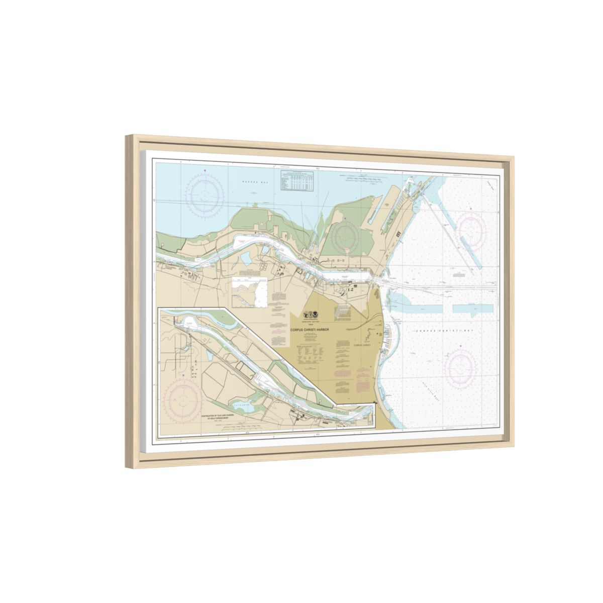 Chart 11311 Corpus Christi Harbor - NOAA Nautical Chart Floating Frame Canvas | 30" x 20" | 36" x 24" | 48" x 32" - Natural side