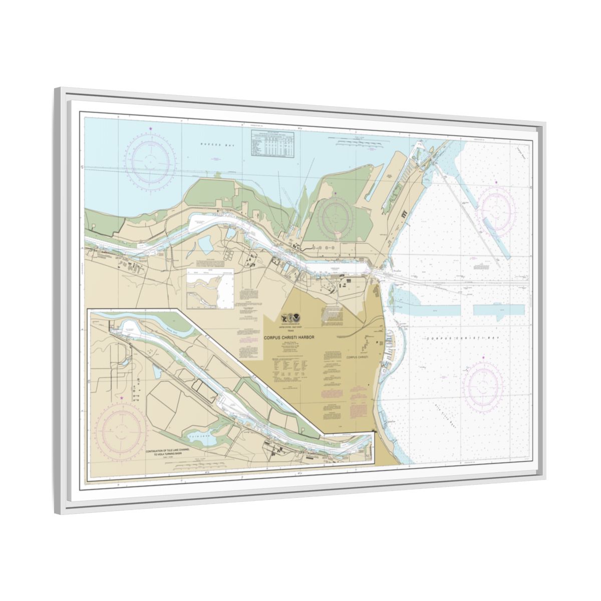 Chart 11311 Corpus Christi Harbor - NOAA Nautical Chart Floating Frame Canvas | 30" x 20" | 36" x 24" | 48" x 32" - White side