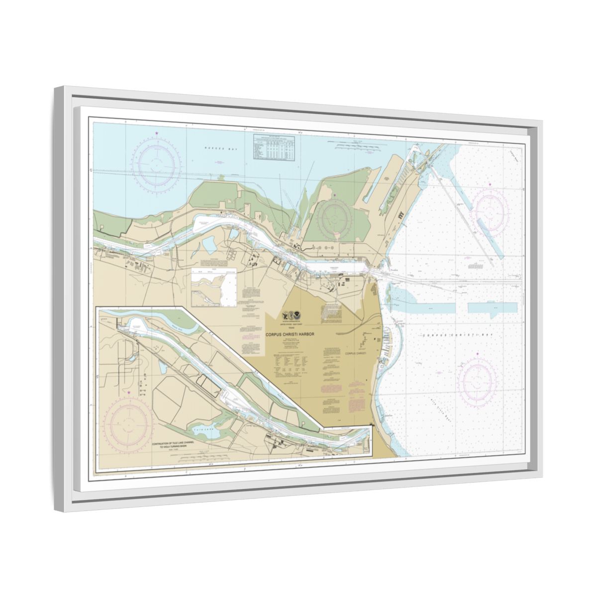 Chart 11311 Corpus Christi Harbor - NOAA Nautical Chart Floating Frame Canvas | 30" x 20" | 36" x 24" | 48" x 32" - White side