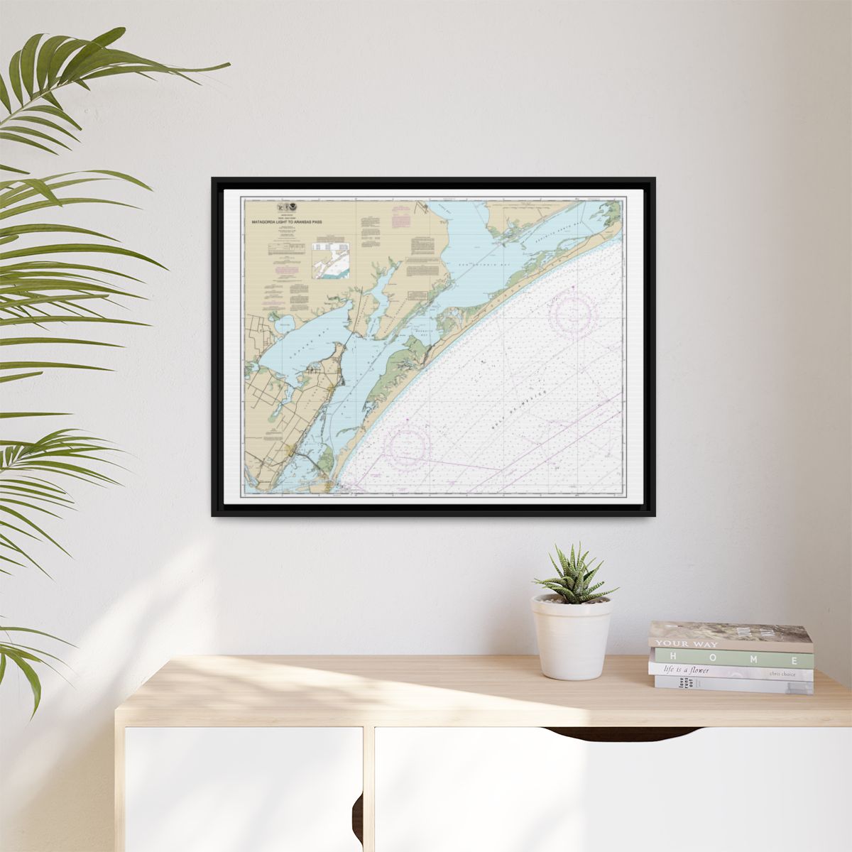 Chart 11313 Matagorda Light to Aransas Pass - NOAA Nautical Chart Floating Frame Canvas | 32" x 24" | 40" x 30" - Black context-1