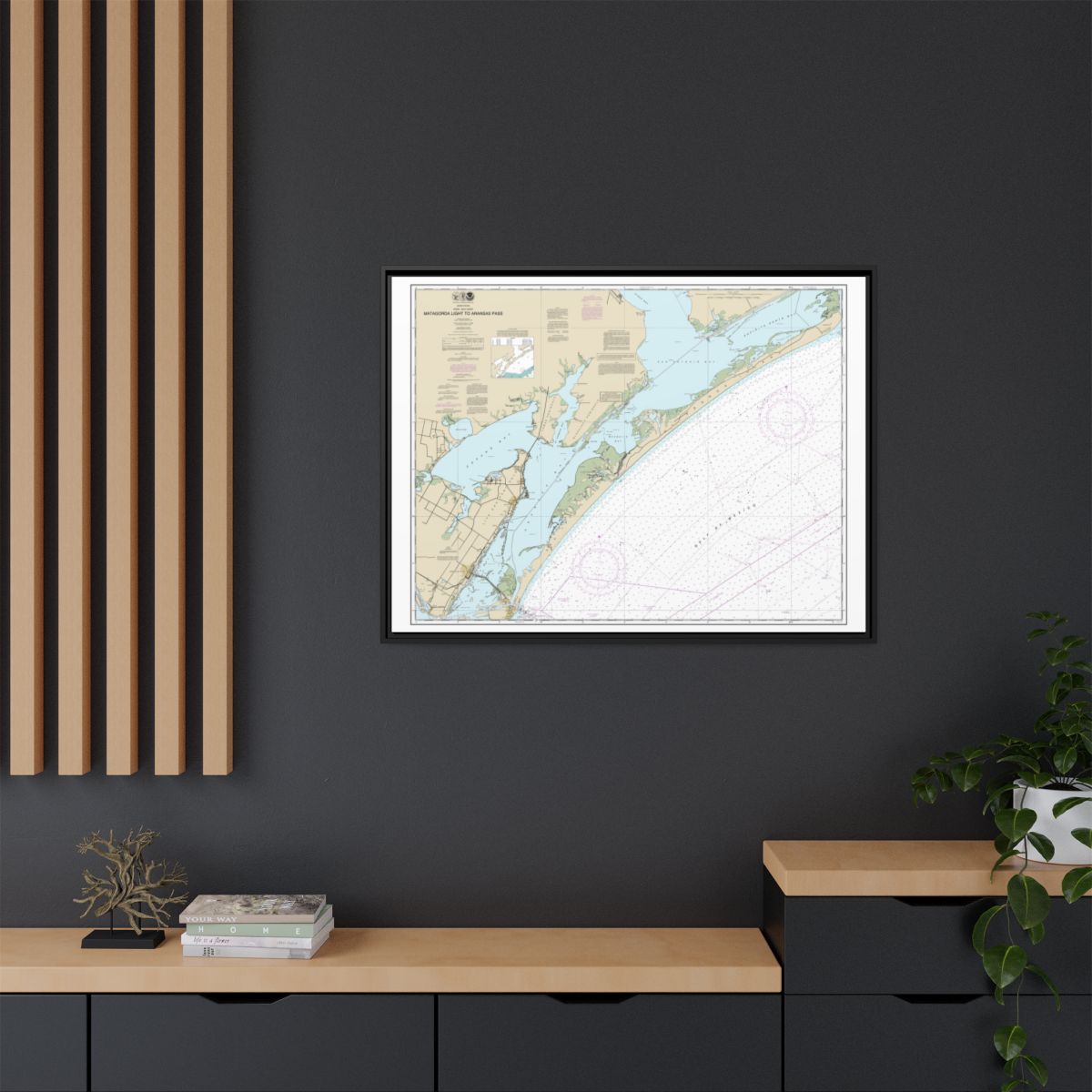 Chart 11313 Matagorda Light to Aransas Pass - NOAA Nautical Chart Floating Frame Canvas | 32" x 24" | 40" x 30" - Black context-2