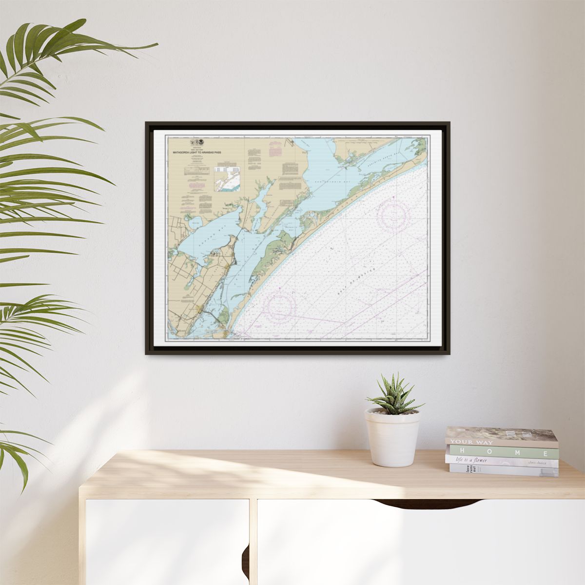 Chart 11313 Matagorda Light to Aransas Pass - NOAA Nautical Chart Floating Frame Canvas | 32" x 24" | 40" x 30" - Espresso context-1
