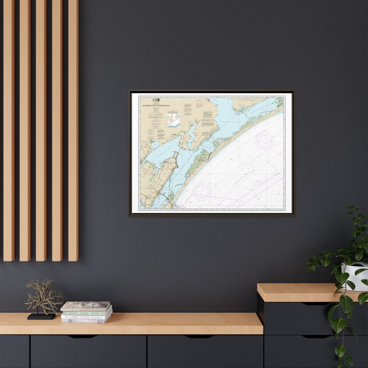 Chart 11313 Matagorda Light to Aransas Pass - NOAA Nautical Chart Floating Frame Canvas | 32" x 24" | 40" x 30" - Espresso context-2