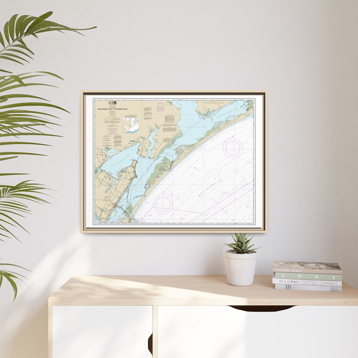Chart 11313 Matagorda Light to Aransas Pass - NOAA Nautical Chart Floating Frame Canvas | 32" x 24" | 40" x 30" - Natural context-1
