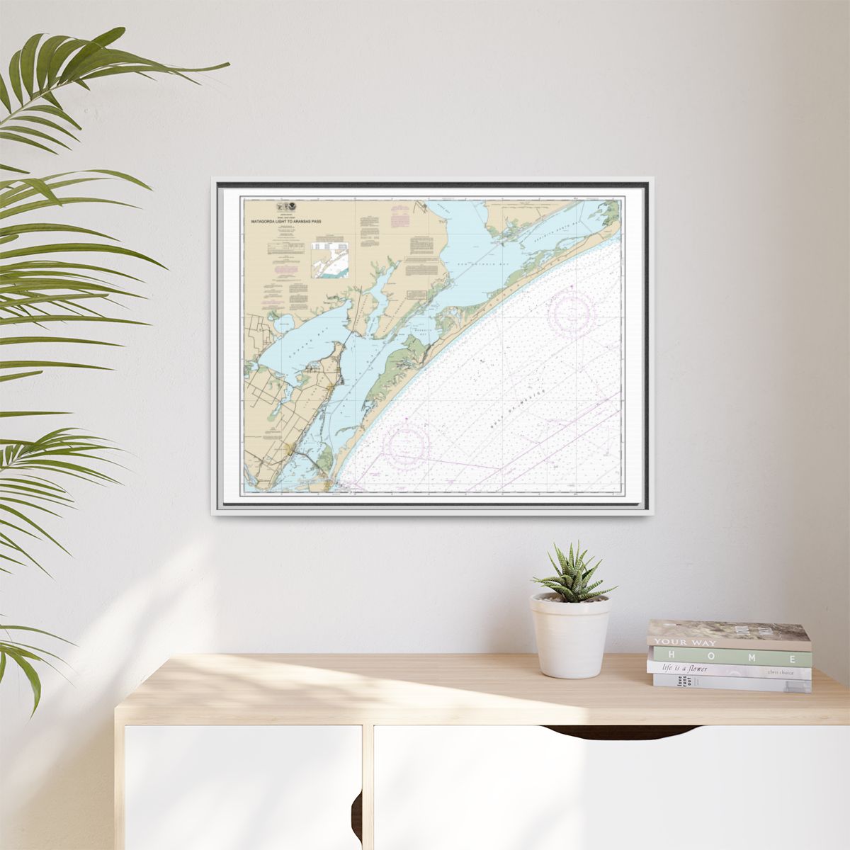 Chart 11313 Matagorda Light to Aransas Pass - NOAA Nautical Chart Floating Frame Canvas | 32" x 24" | 40" x 30" - White context-1