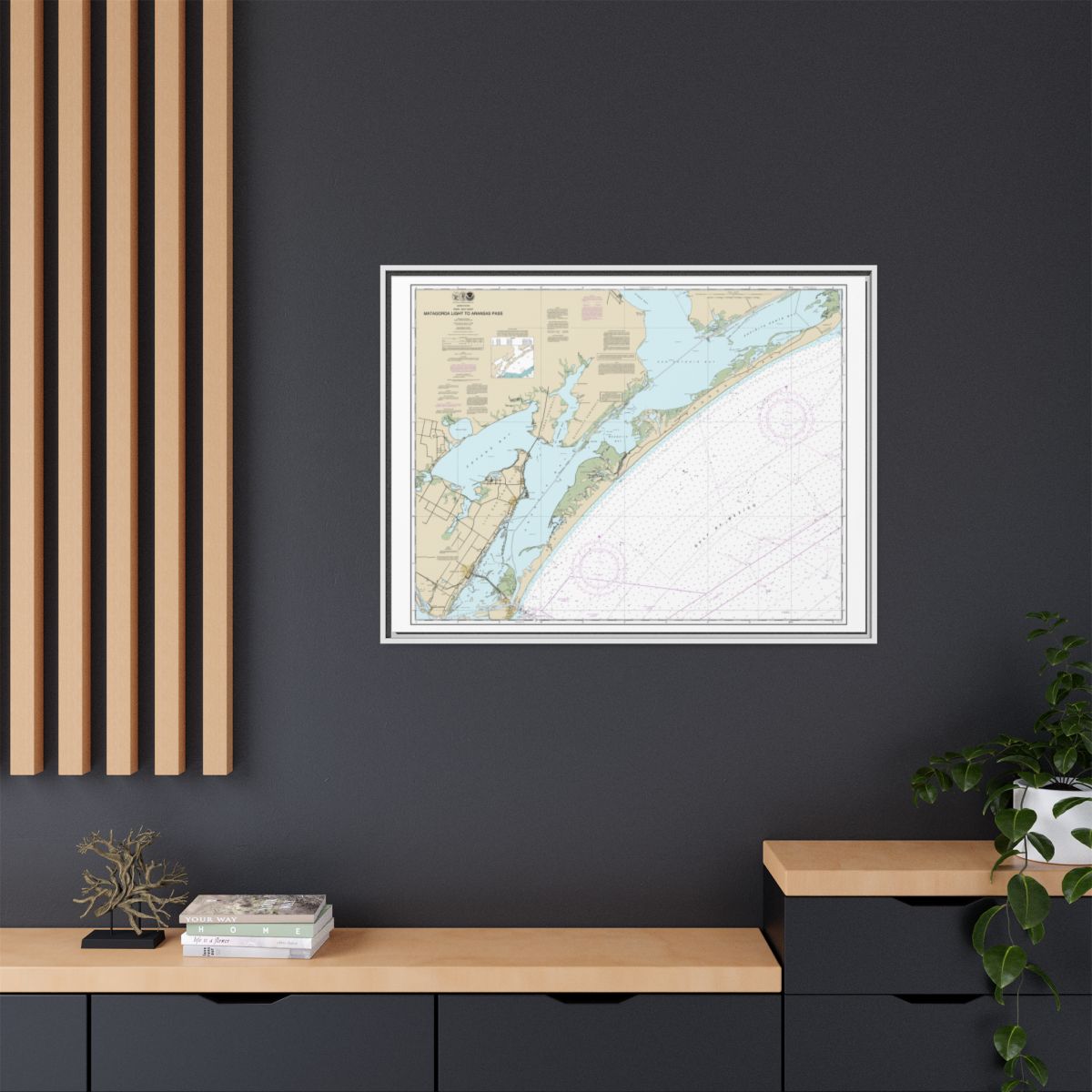 Chart 11313 Matagorda Light to Aransas Pass - NOAA Nautical Chart Floating Frame Canvas | 32" x 24" | 40" x 30" - White context-2