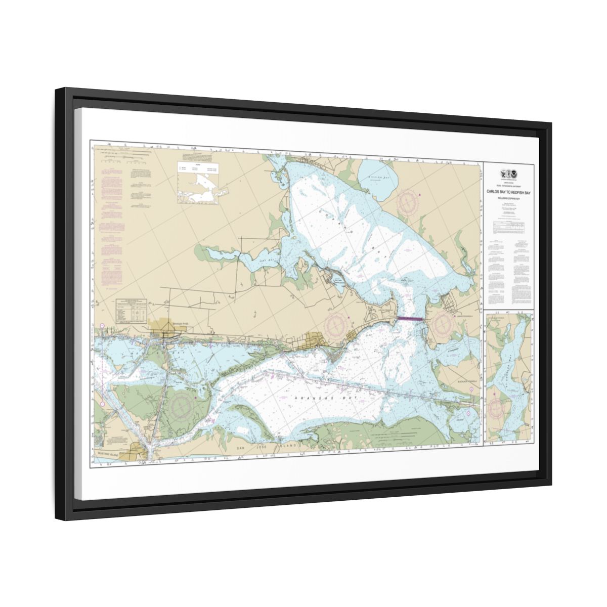 Chart 11314 Intracoastal Waterway Carlos Bay to Redfish Bay, including Copano Bay - NOAA Nautical Chart Floating Frame Canvas | 30" x 20" | 36" x 24" | 48" x 32" - Black side