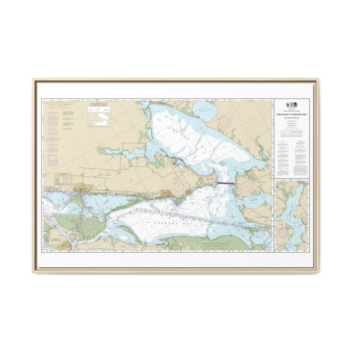Chart 11314 Intracoastal Waterway Carlos Bay to Redfish Bay, including Copano Bay - NOAA Nautical Chart Floating Frame Canvas | 30" x 20" | 36" x 24" | 48" x 32" - Natural front