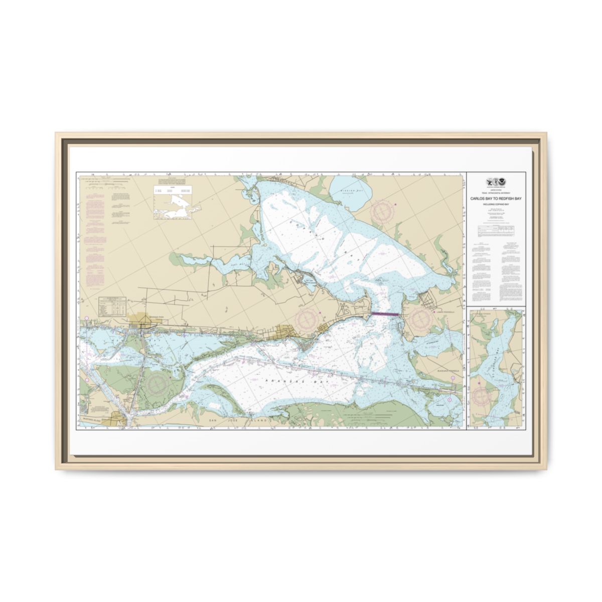 Chart 11314 Intracoastal Waterway Carlos Bay to Redfish Bay, including Copano Bay - NOAA Nautical Chart Floating Frame Canvas | 30" x 20" | 36" x 24" | 48" x 32" - Natural front