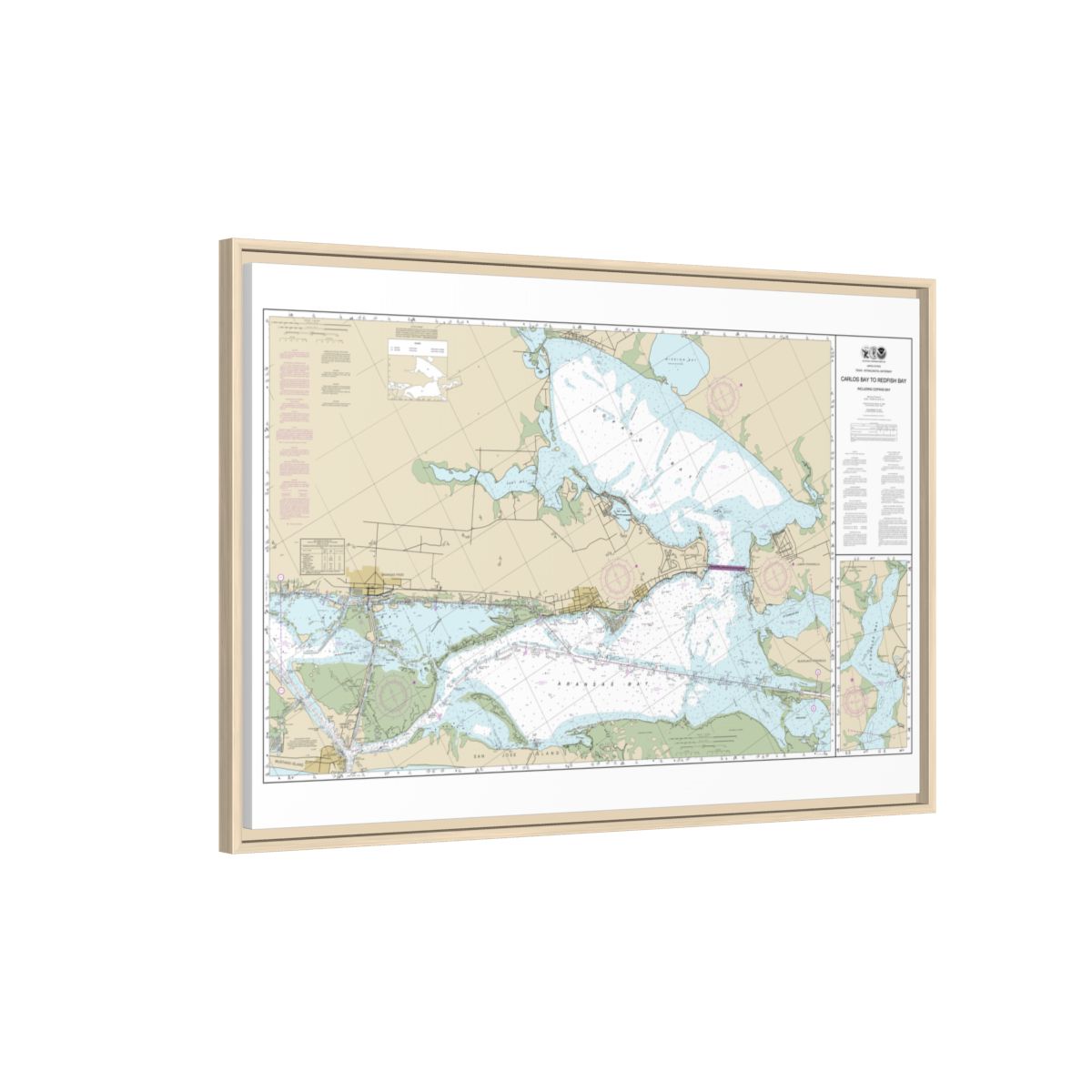 Chart 11314 Intracoastal Waterway Carlos Bay to Redfish Bay, including Copano Bay - NOAA Nautical Chart Floating Frame Canvas | 30" x 20" | 36" x 24" | 48" x 32" - Natural side