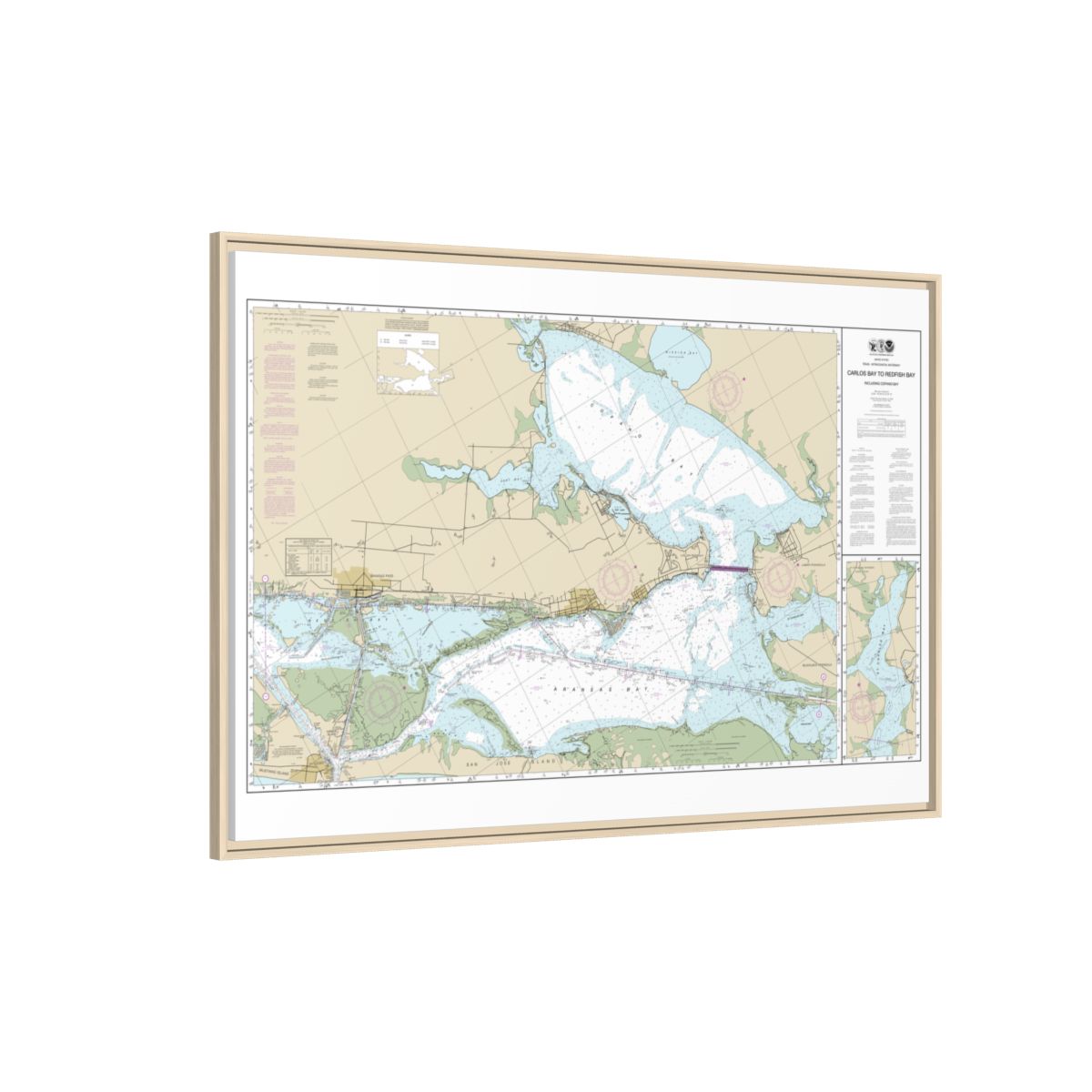 Chart 11314 Intracoastal Waterway Carlos Bay to Redfish Bay, including Copano Bay - NOAA Nautical Chart Floating Frame Canvas | 30" x 20" | 36" x 24" | 48" x 32" - Natural side