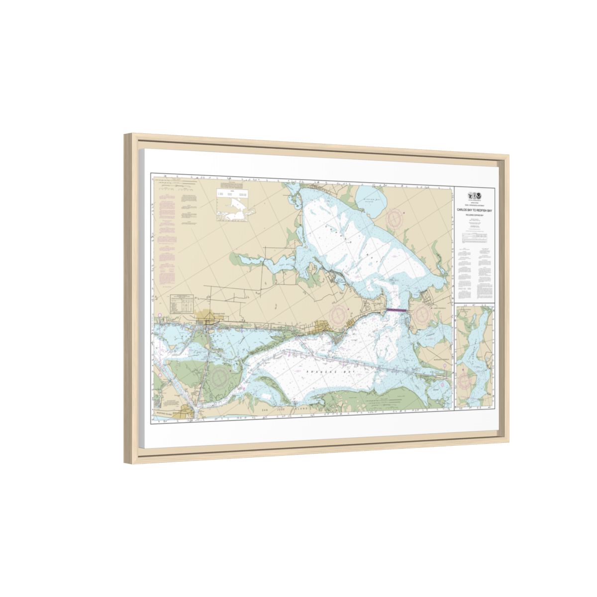 Chart 11314 Intracoastal Waterway Carlos Bay to Redfish Bay, including Copano Bay - NOAA Nautical Chart Floating Frame Canvas | 30" x 20" | 36" x 24" | 48" x 32" - Natural side