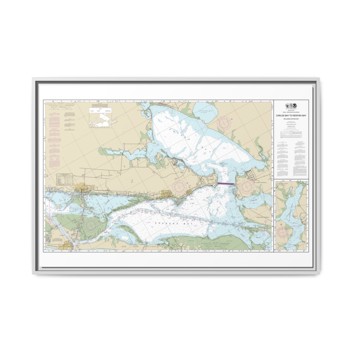 Chart 11314 Intracoastal Waterway Carlos Bay to Redfish Bay, including Copano Bay - NOAA Nautical Chart Floating Frame Canvas | 30" x 20" | 36" x 24" | 48" x 32" - White front