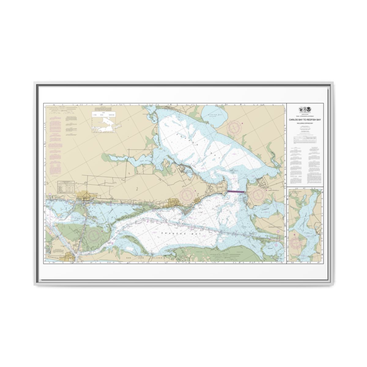 Chart 11314 Intracoastal Waterway Carlos Bay to Redfish Bay, including Copano Bay - NOAA Nautical Chart Floating Frame Canvas | 30" x 20" | 36" x 24" | 48" x 32" - White front