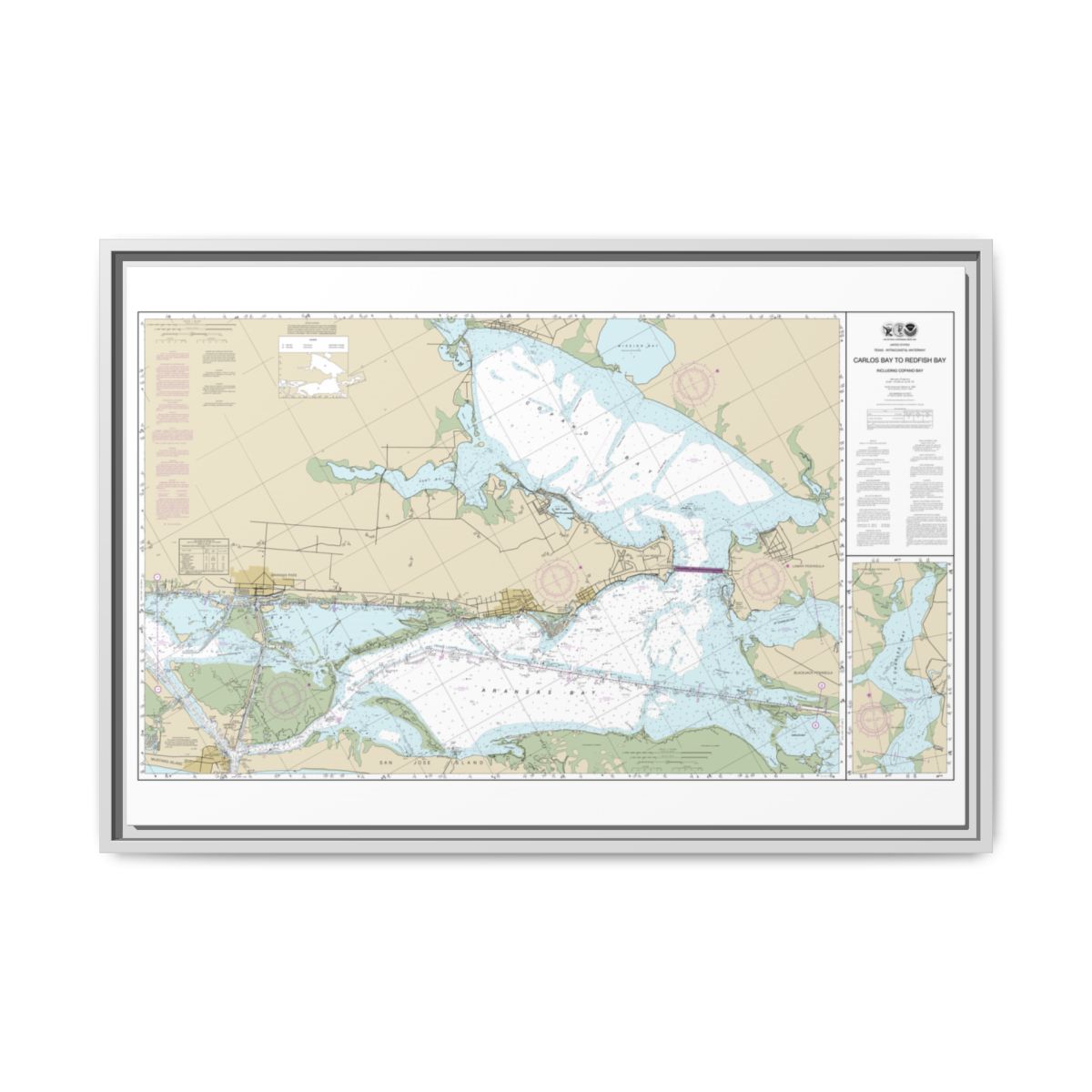 Chart 11314 Intracoastal Waterway Carlos Bay to Redfish Bay, including Copano Bay - NOAA Nautical Chart Floating Frame Canvas | 30" x 20" | 36" x 24" | 48" x 32" - White front