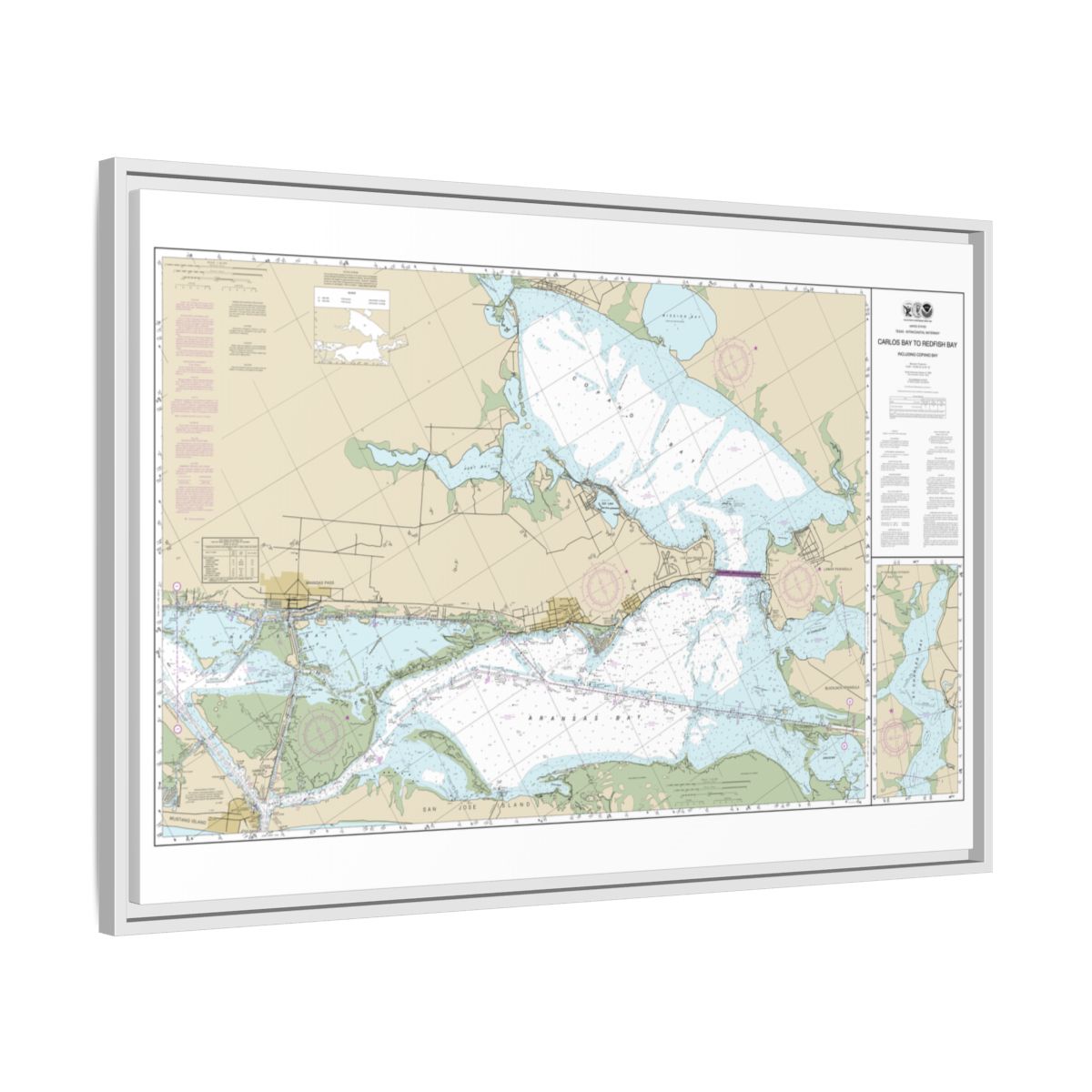 Chart 11314 Intracoastal Waterway Carlos Bay to Redfish Bay, including Copano Bay - NOAA Nautical Chart Floating Frame Canvas | 30" x 20" | 36" x 24" | 48" x 32" - White side