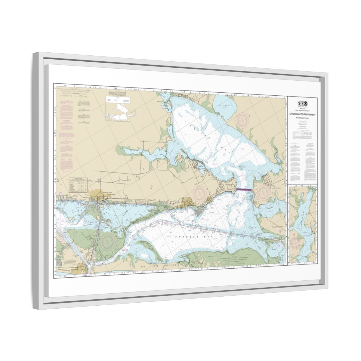 Chart 11314 Intracoastal Waterway Carlos Bay to Redfish Bay, including Copano Bay - NOAA Nautical Chart Floating Frame Canvas | 30" x 20" | 36" x 24" | 48" x 32" - White side