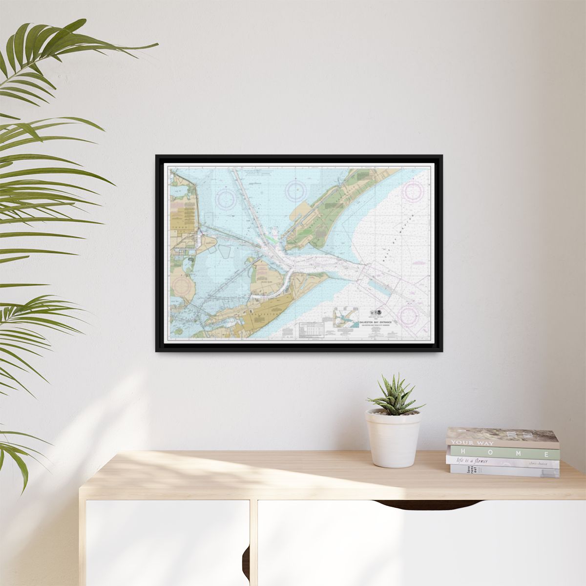 Chart 11324 Galveston Bay Entrance Galveston and Texas City Harbors - NOAA Nautical Chart Floating Frame Canvas | 30" x 20" | 36" x 24" | 48" x 32" - Black context-1